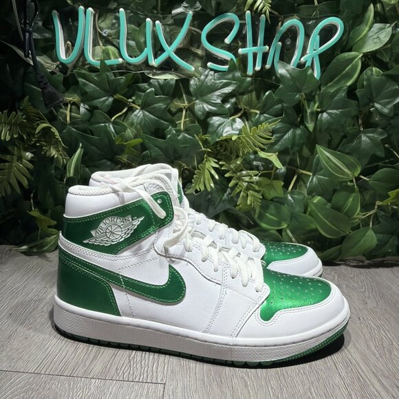 Nike Air Jordan 1 High G Pine Green Metallic White Mens Size 10 Golf Shoes New